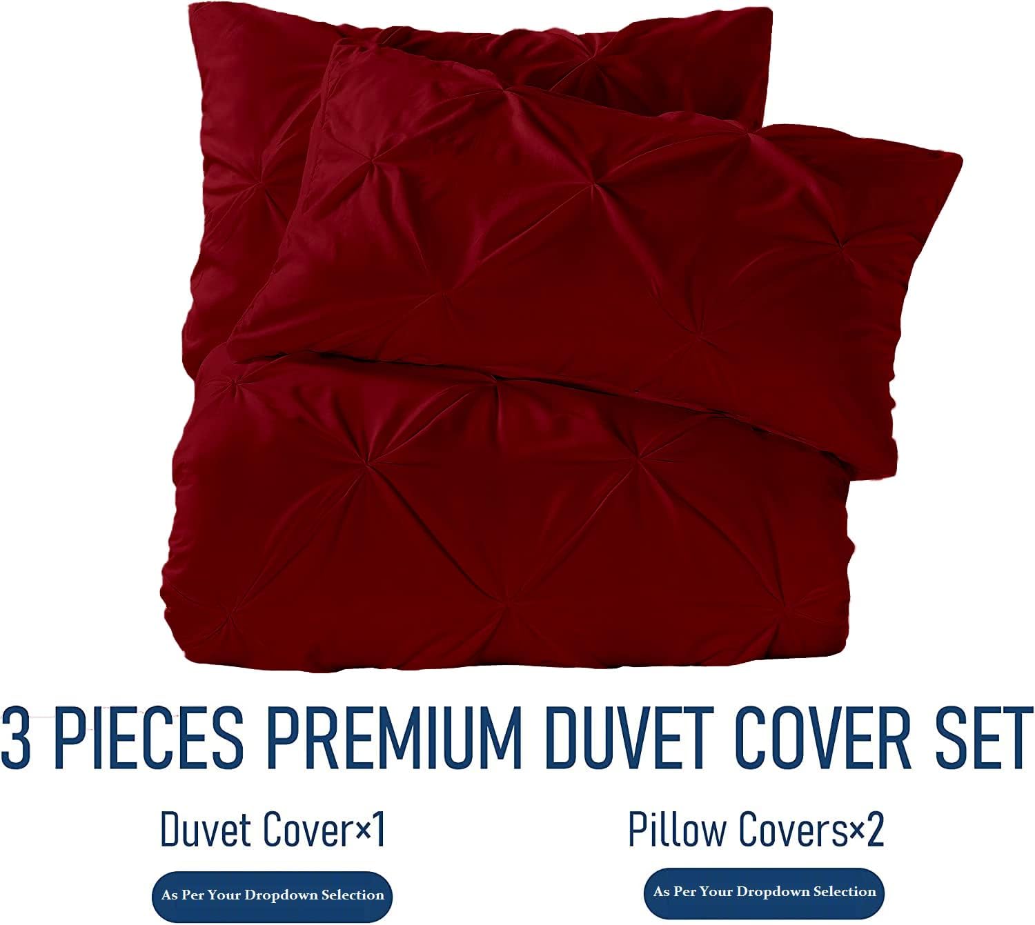 Crown Collection Luxuriate Hotel 1000-TC Hypoallergenic Ultra Soft Design 100% Egyptian Cotton Pinch Plated Duvet Cover with Zipper Colser & 2pcs Pillow Case Set (Super King Plus 120X120, Burgundy)