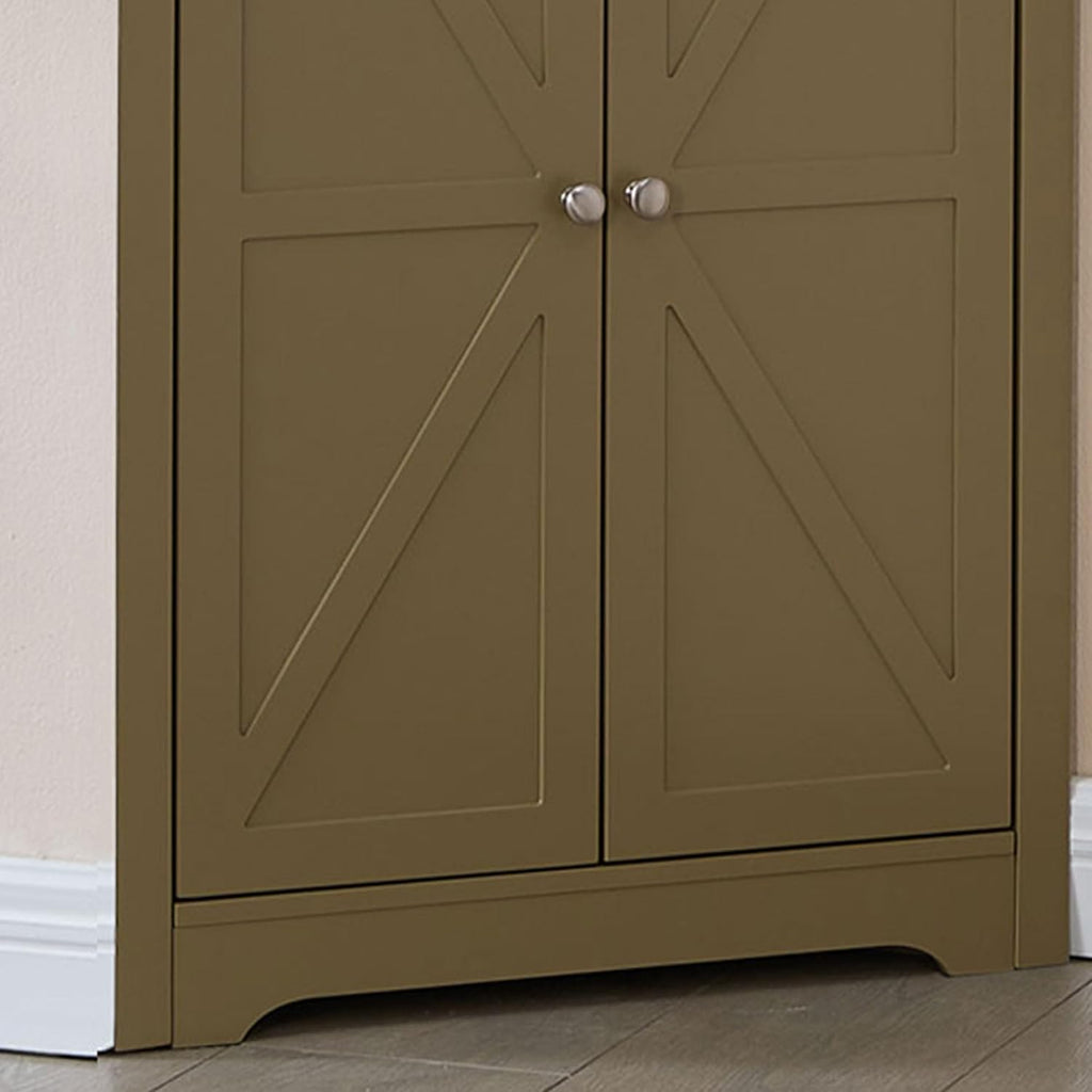 Kings Brand Furniture Tall Wooden Corner Cabinet with 2 Doors and 5 Shelves Storage Shelf Organizer, Home Space Saver, Bathroom, Kitchen, Living Room, Lemon Pepper