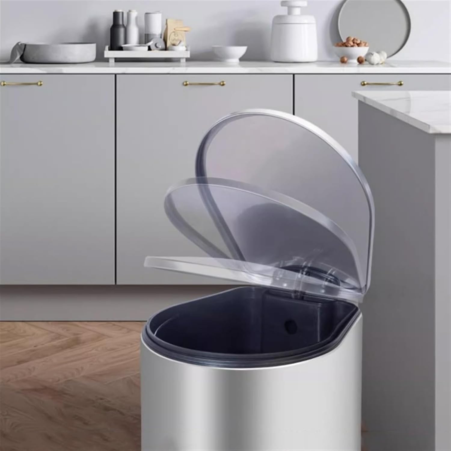 Stainless Steel Hands Free Trash Can with Soft Close Lid for Home Office Bathroom 7L