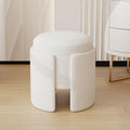 Modern Upholstered Ottoman Comfortable Vanity Stool End Table Pouf Under Desk Soft Dressing Foot Stool for Makeup Room, Living Room, Bedroom, Entrance(White)