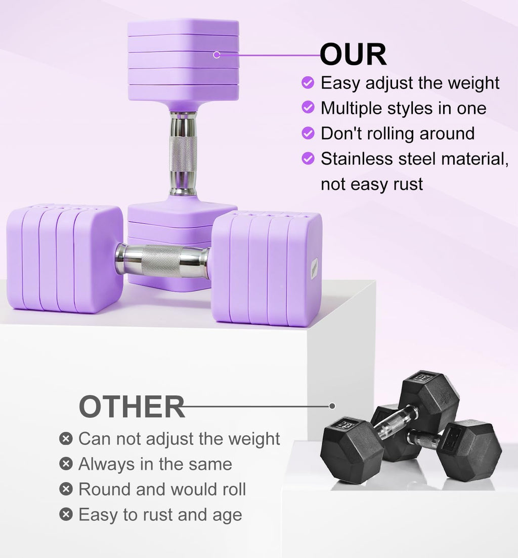 15LB 20LB 30LB 40LB 50LB Adjustable Dumbbell Set Free Weights Dumbbells Set for Women Men Hand Weights Sets Adjust Dumbbell Weight Sets for Home Gym Exercise Workout Strength Training Equipments