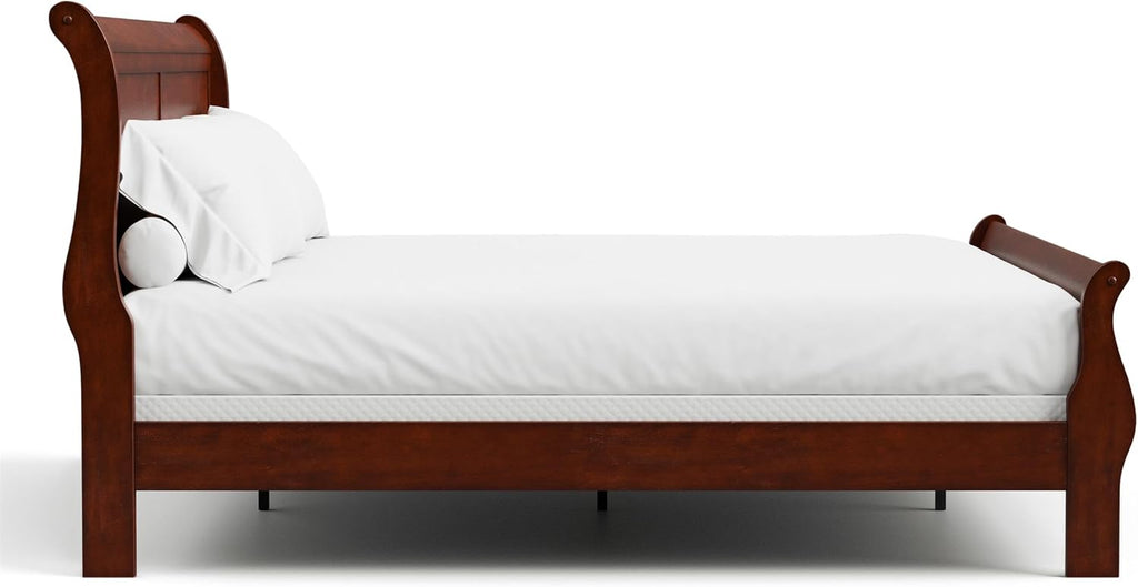 Furniture of America Arabella Traditional Solid Wood 3 Piece Bedroom Set, King Bed Frame and Nightstands Set of 2, Chic Sleigh Design Bedframe with Headboard and Footboard, Box Spring Needed, Cherry