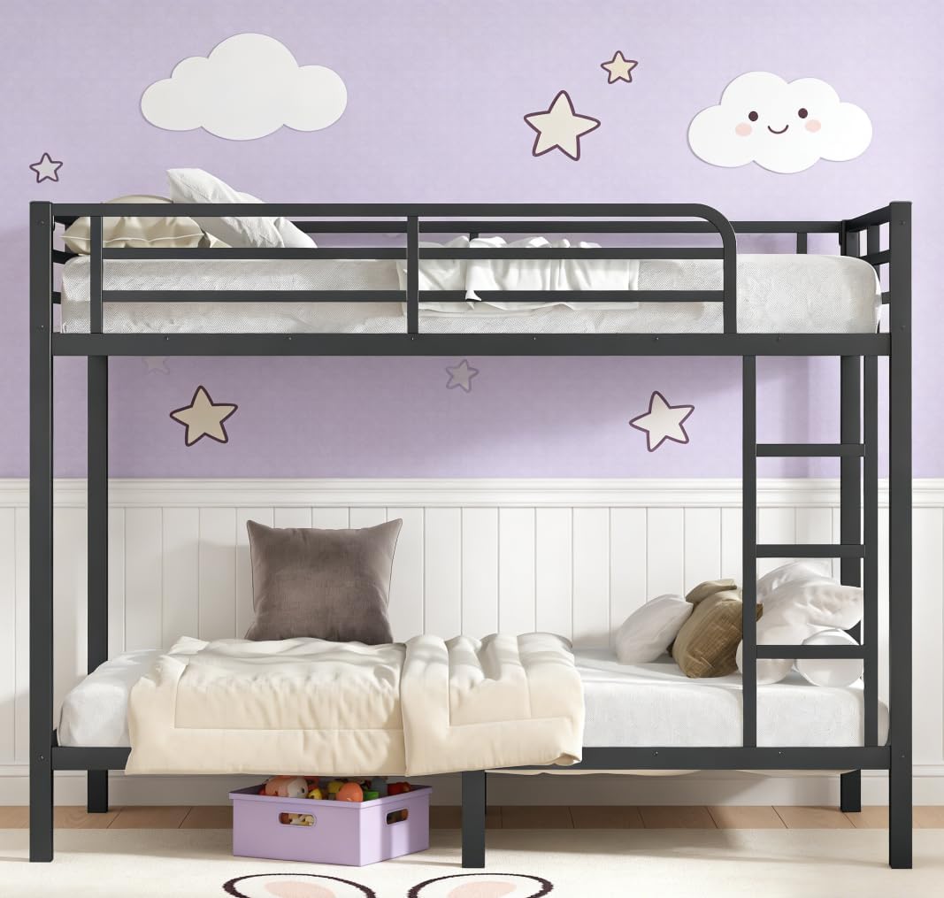 Bellemave Twin XL Over Twin XL Bunk Beds, Heavy Duty Metal Bunk Bed Frame for Kids, Adults, Black