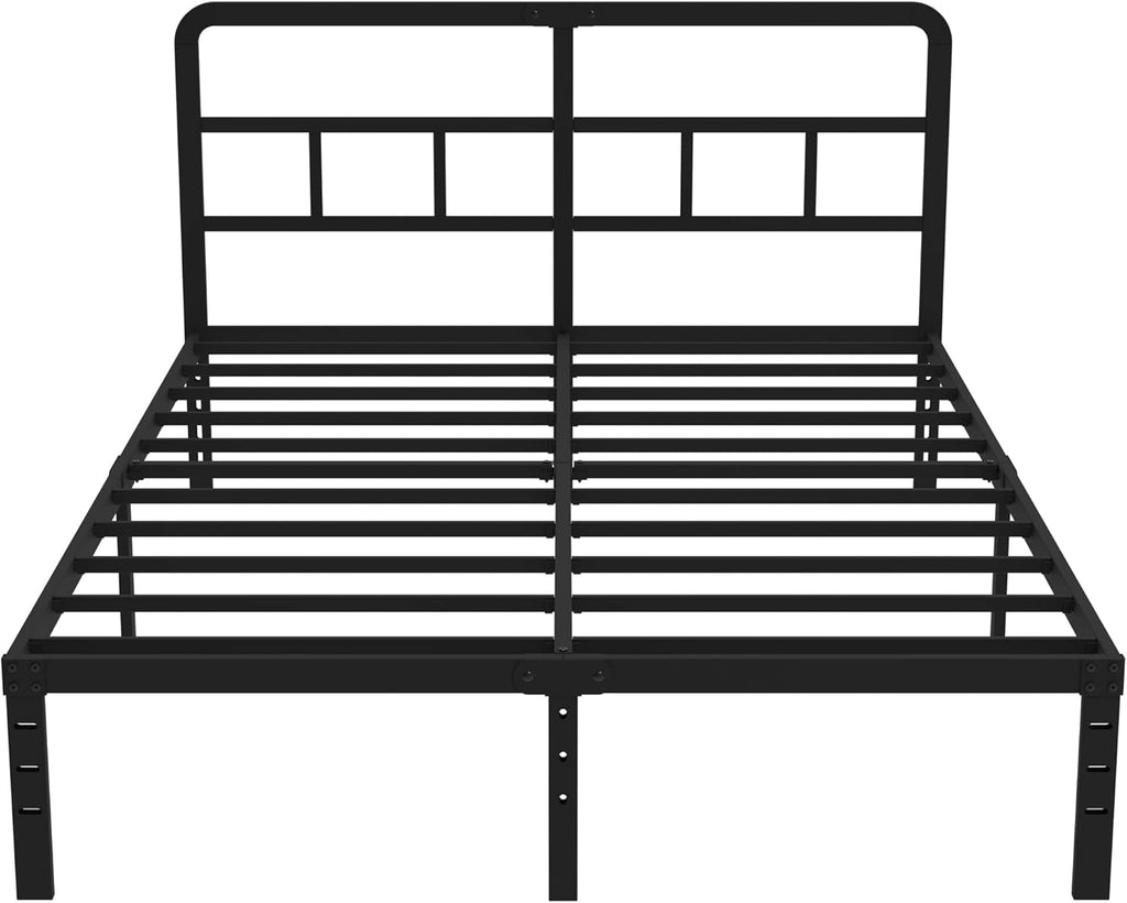 DiaOutro 14 Inch Full Size Bed Frame with Headboard No Box Spring Needed, Heavy Duty Metal Platform with Steel Slat, Mattress Foundation, Easy Assembly, Noise Free, Black