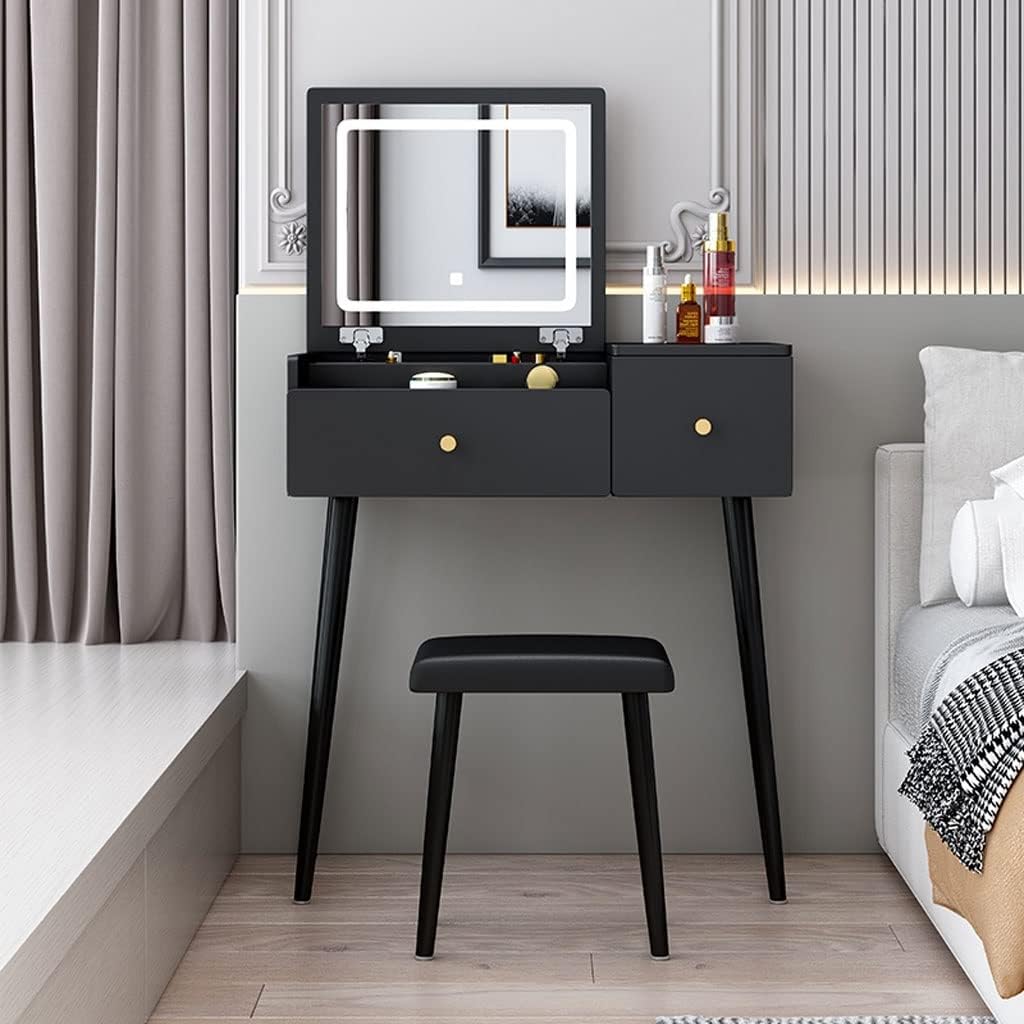 Vanity Benches Vanity Desk Set Flip Dresser Bedroom Modern Minimalist Small Dresser Ladies Fashion Dresser with Dressing Stool (Color : A, Size : L60cm)