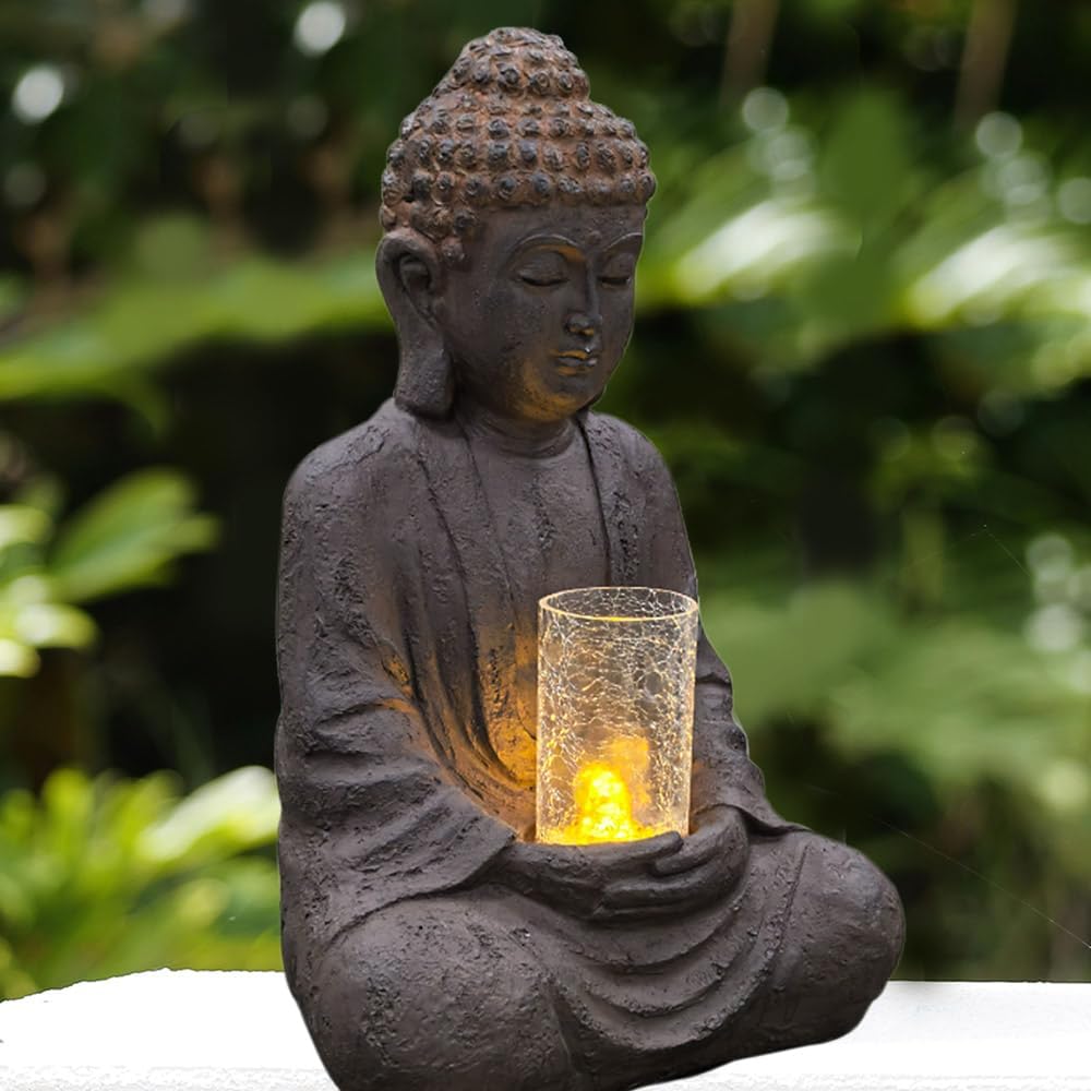 24' H Buddha Water Fountain Sitting Buddha Zen Fountain with Glass Cover and LED Light Meditation Indoor/Outdoor Decor for Garden Patio Yard Home Lawn