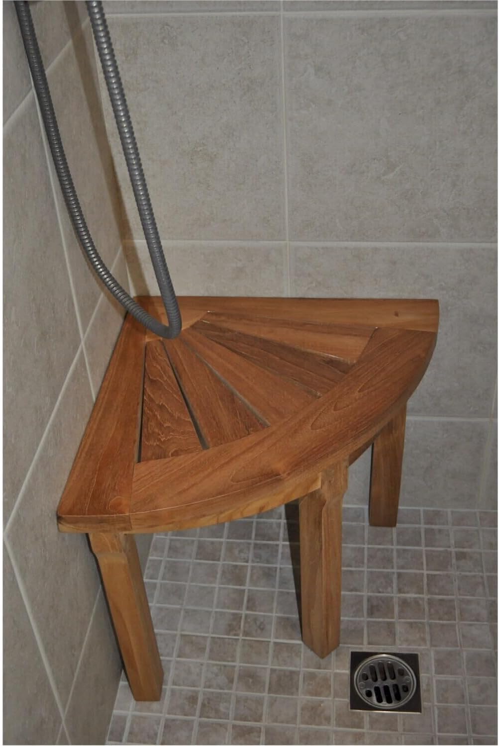 Maykoosh Rustic Corner Shower Stool - Teak Wood Bench for Bathroom, Spa, or Entryway - 18' Height