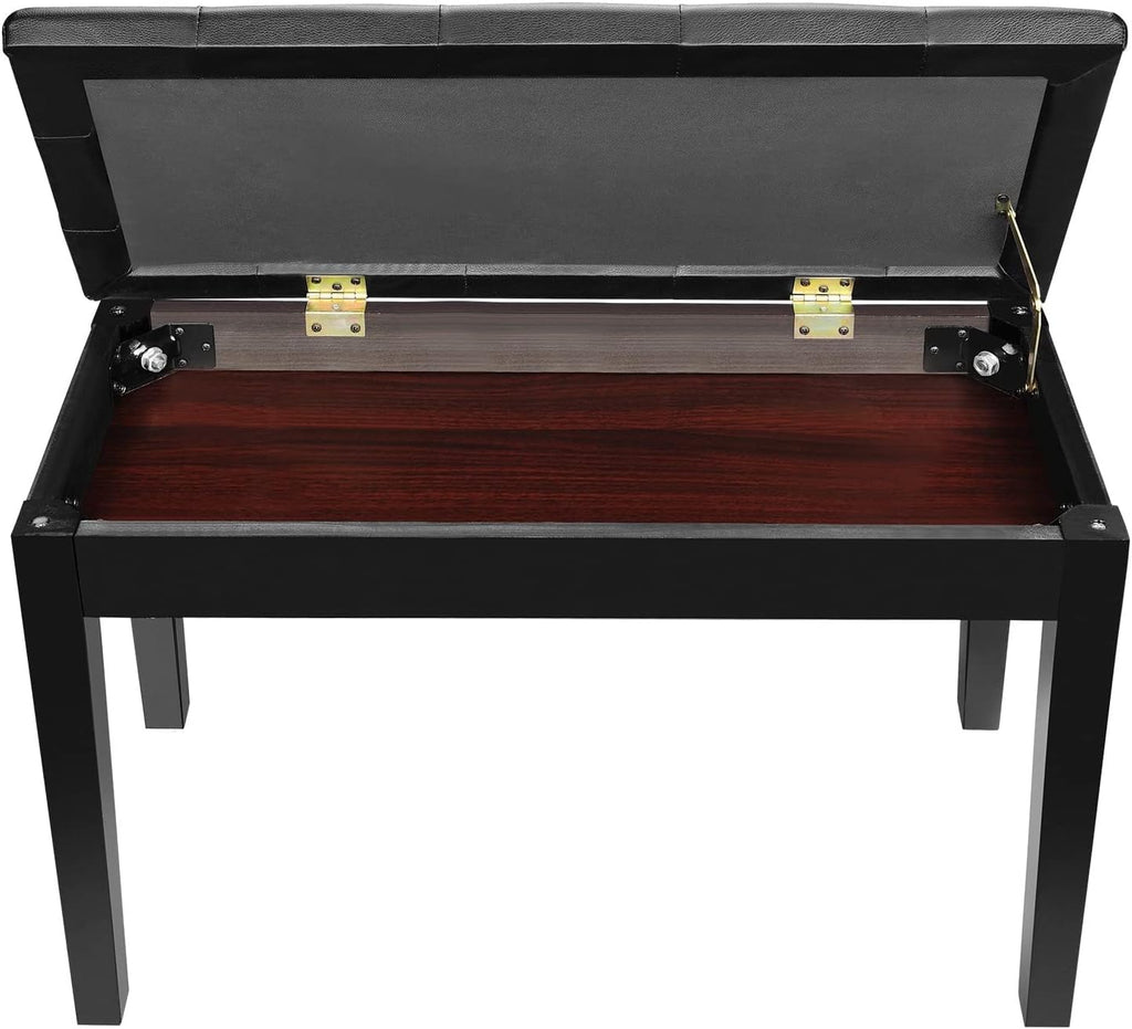 Setting Piano Bench with Storage Compartment, Thick Padded Leather Cushion Keyboard Bench for Music Books, Vanity Stool, Tufted Wooden Seat, 29x13x19 Inches (440LB Capacity) (Black)