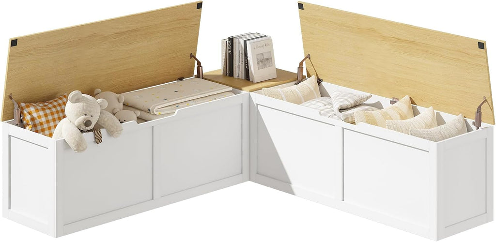 Space-Saving Right-Angle Storage Bench with Extra-Large Compartment – Easy Assembly Corner Seating Banquette for Dining & Living Room