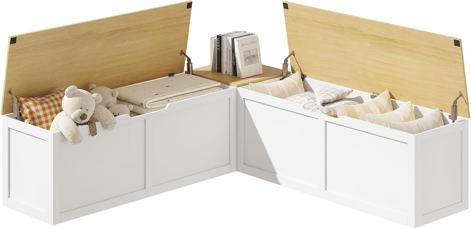 Space-Saving Right-Angle Storage Bench with Extra-Large Compartment – Easy Assembly Corner Seating Banquette for Dining & Living Room