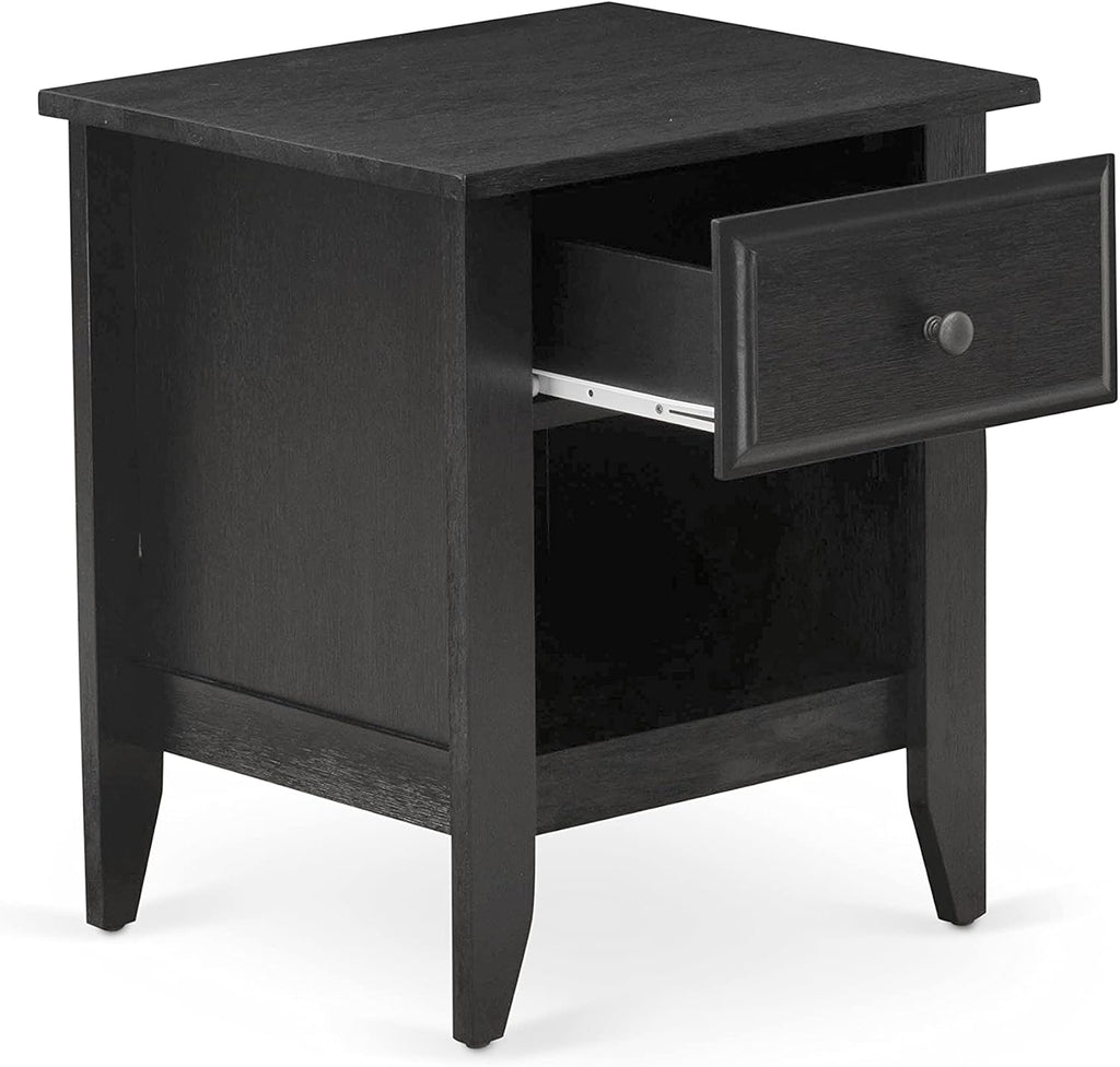 East West Furniture GB25K-1GA06 2-Pc Granbury Bed Set with Button Tufted Platform Bed and 1 Wire Brushed Black Mid Century Modern Nightstand - Dark Brown faux Leather with Black Texture and Black Legs