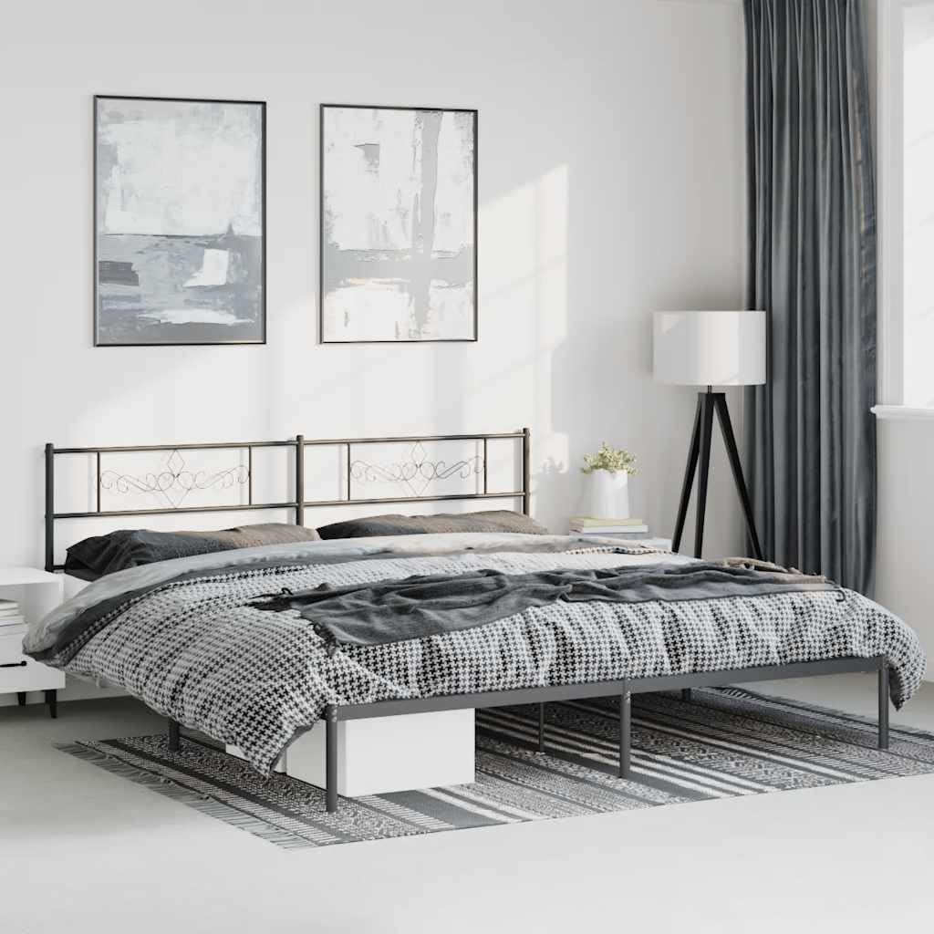 Queen Platform Bed Frame 76 x 80 Inch Black Powder-Coated Steel Modern Metal Bed Frame with Headboard Low Profile Design Sturdy Support for Bedroom