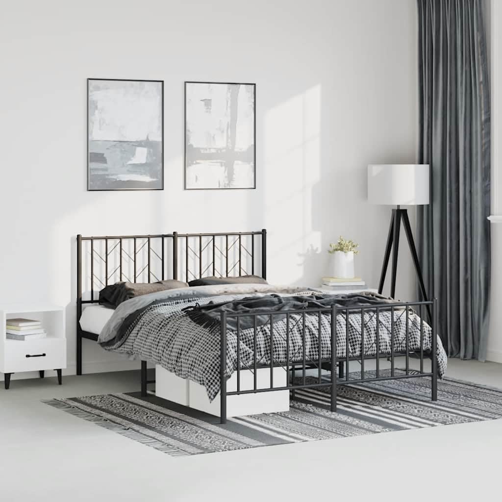 Metal Bed Frame Queen Size Black 76'x79.9' Steel Platform Bedframe with Footboard Underbed Storage Space Sturdy Durable for Bedroom Guest Room