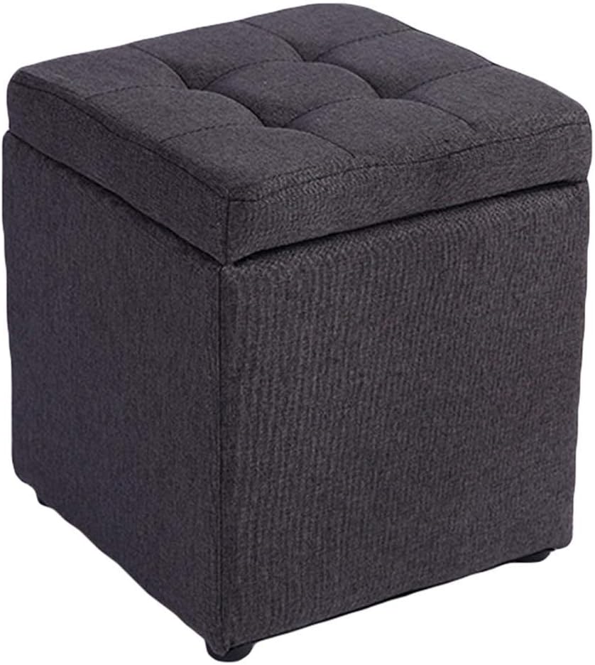 BTZHY Vanity Chair,Linen Upholstered Storage Bench Footrest Stool,Cube Organizer Box Pouffe Footstool Wood Feet Puff Seat-Black 30x30x35cm