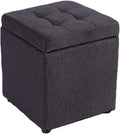 BTZHY Vanity Chair,Linen Upholstered Storage Bench Footrest Stool,Cube Organizer Box Pouffe Footstool Wood Feet Puff Seat-Black 30x30x35cm