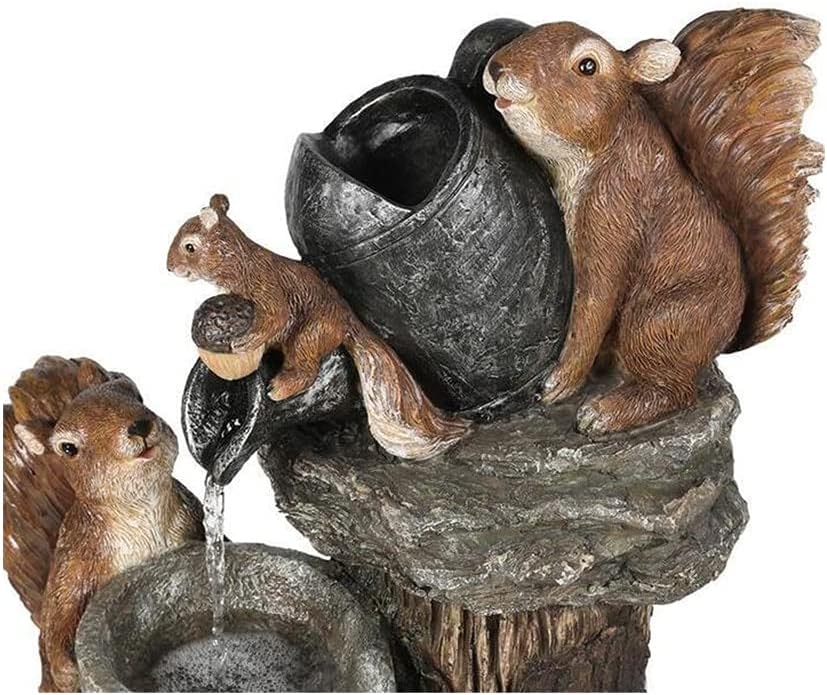 Indoor Fountain Resin Squirrel Family Patio Fountain Garden Decoration Outdoor Landscape Garden Design for Home Garden Desktop Decoration Meditation Fountain