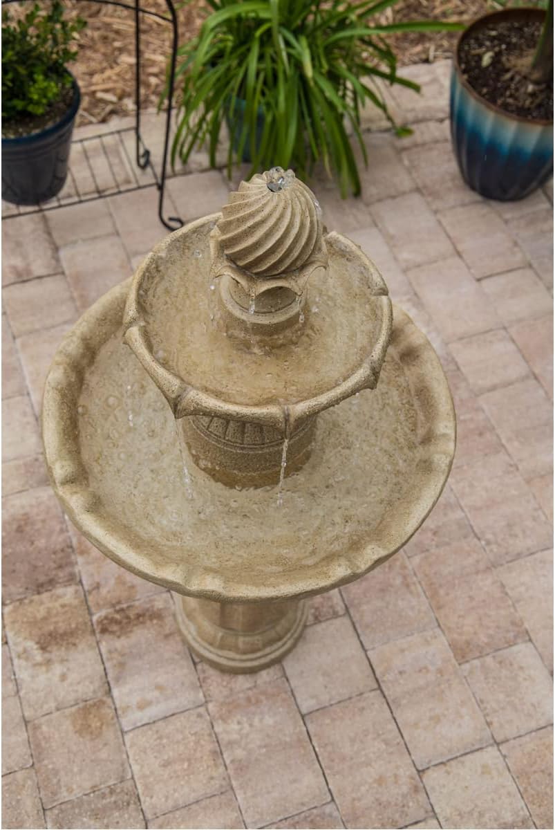 Kenroy Home 51009SNDST Frost Outdoor Solar Floor Fountain with Tan Finish, Traditional Style, 44' Height, 22' Width, 22' Depth