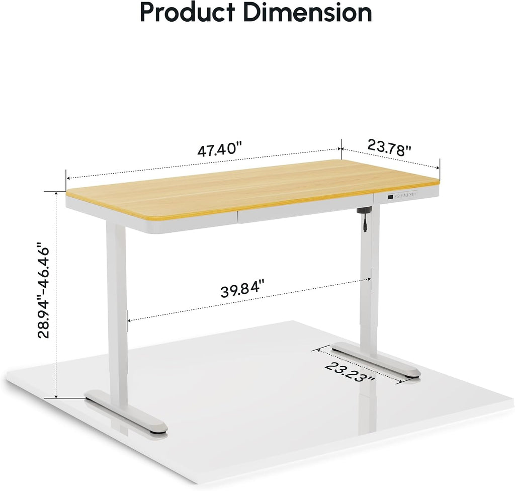 FLEXISPOT Electric Standing Makeup Vanity Desk with Drawer and USB Charge Ports&Child Lock, 48' Height Adjustable Whole-Piece Quick Install Dressing Table for Women Girls Bedroom Dressing Room, Maple