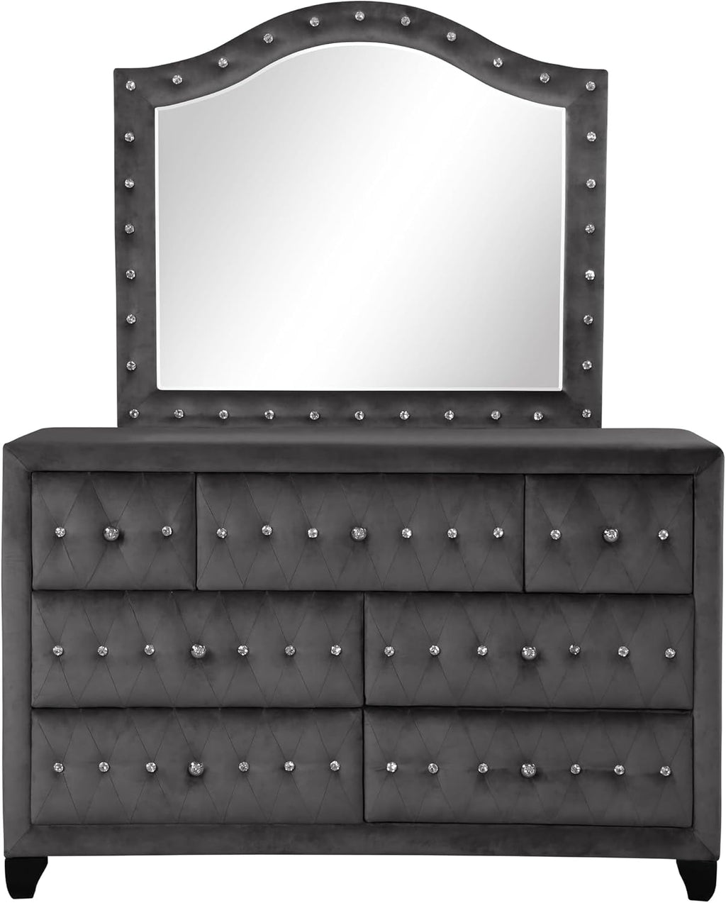 Modern Bedroom Set with Built-in TV Storage & Electric Fireplace - Gray Upholstered 4-Piece Queen Bed Set for Home Office & Small Space Living - Complete Bed Frame Dresser Nightstand Mirror Se