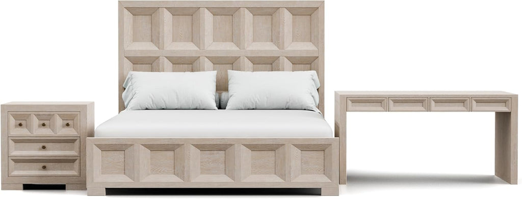 Furniture of America Dannen Modern Classic Solid Wood 3-Piece Bedroom Set, Panel Bedframe, Writing Desk and Wooden Nightstand with USB Ports, Box Spring Needed, King, Tawny Brown