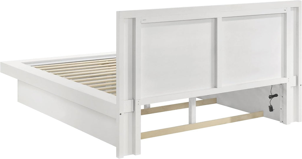 Coaster Home Furnishings Jessica Contemporary 4-Piece Bedroom Set Queen Size LED Panel Bed Frame 43-inch Headboard Snow White 202990Q-S4