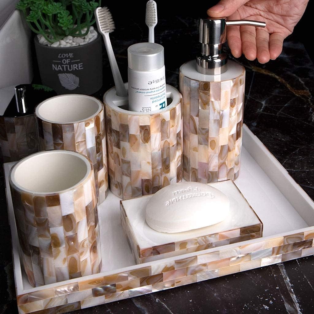 Vanity Bathroom Decor, European Bathroom Accessories Set Shell Resin Bath Supplies Soap Dispenser Toothbrush Cup Holder Housewarming Gift(7pcs)