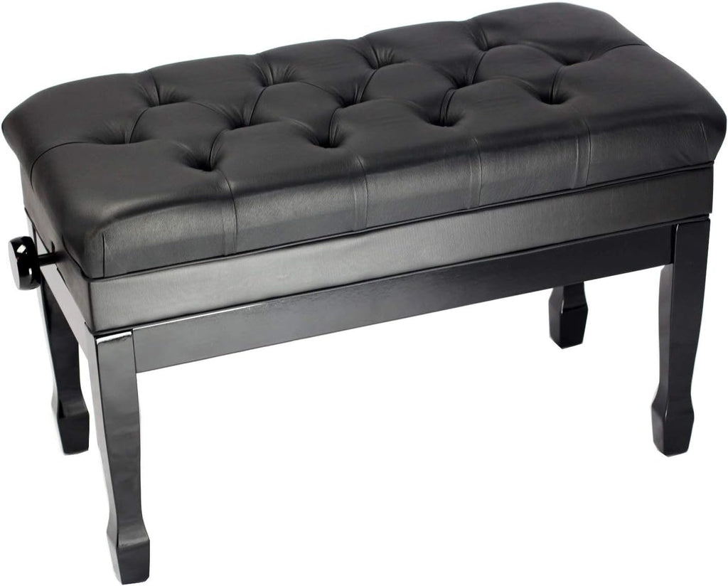 Griffin Piano Bench (Genuine Leather Plus Series) – Oversize Duet Keyboard Stool with Black Wood Frame, 2-Person Seat, Storage for Music Books & Vanity Use