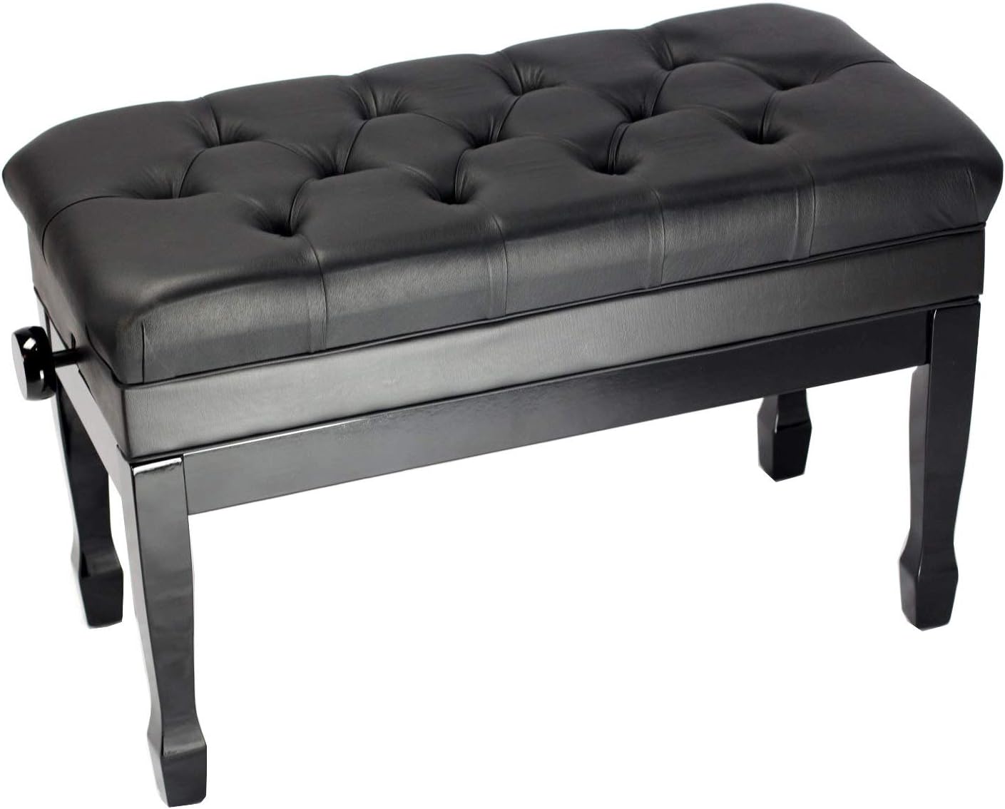 Griffin Piano Bench (Genuine Leather Plus Series) – Oversize Duet Keyboard Stool with Black Wood Frame, 2-Person Seat, Storage for Music Books & Vanity Use