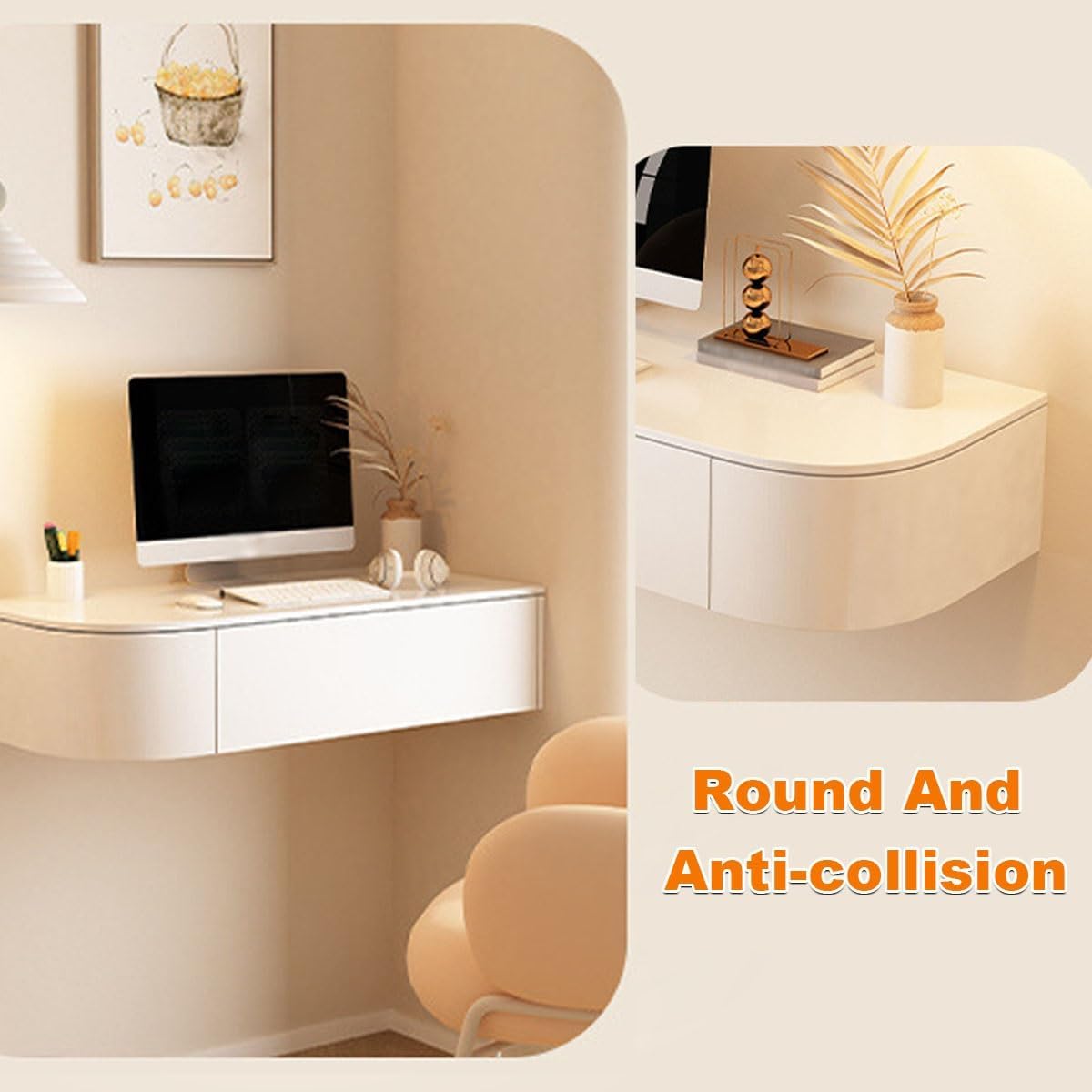 Wall-Mounted Vanity Desk, Floating Makeup Table with Storage Drawers, Corner Dressing Table for Small Spaces, Bedroom/Bathroom Makeup Organizer