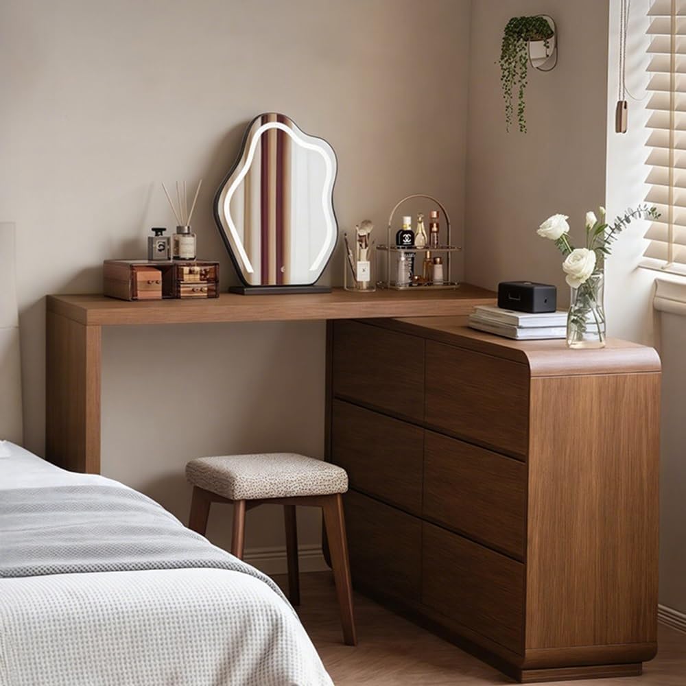 Makeup Table Solid Wood Vanity Dresser Beautifully Designed for Half-Corner Elegance and Roomy Storage Cabinet Vanity Desk
