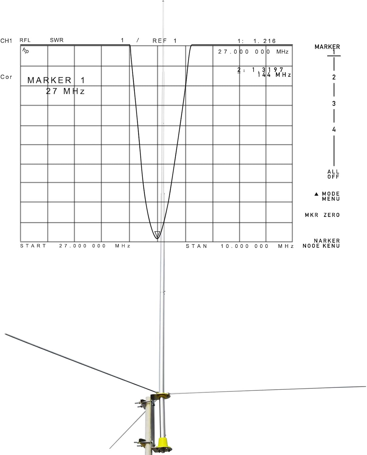 HYS 27MHz CB Base Station Antenna - 3.5dBi High Gain Aluminum Alloy Omni-Directional Antenna for 26-28MHz, for Cobra, Midland, Uniden CB Radios | Handheld, Mobile, Truck & Vehicle Communication