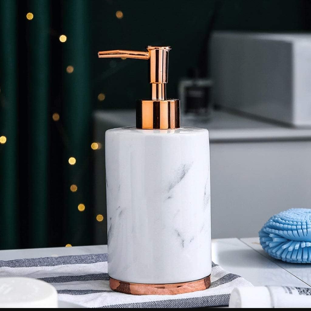 Vanity Bathroom Decor, Bathroom Accessory Set with Metal Base, 5 Piece Marble Pattern Bathroom Sets Accessories Soap Dispenser Soap Dish Housewarming Gift