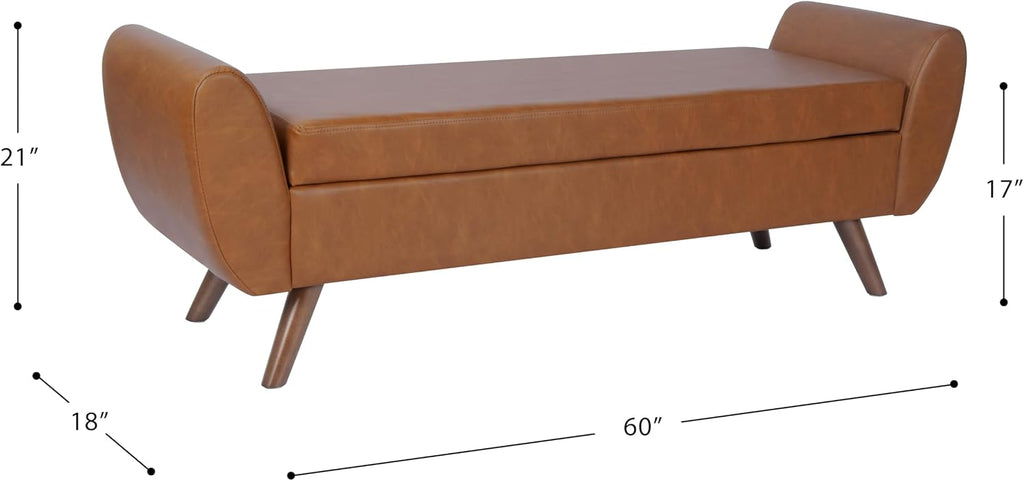 HomePop Modern Storage Bench with Wood Legs |Homepop Home Décor|Bench with Storage for Living Room & Bedroom - Faux Leather Brown