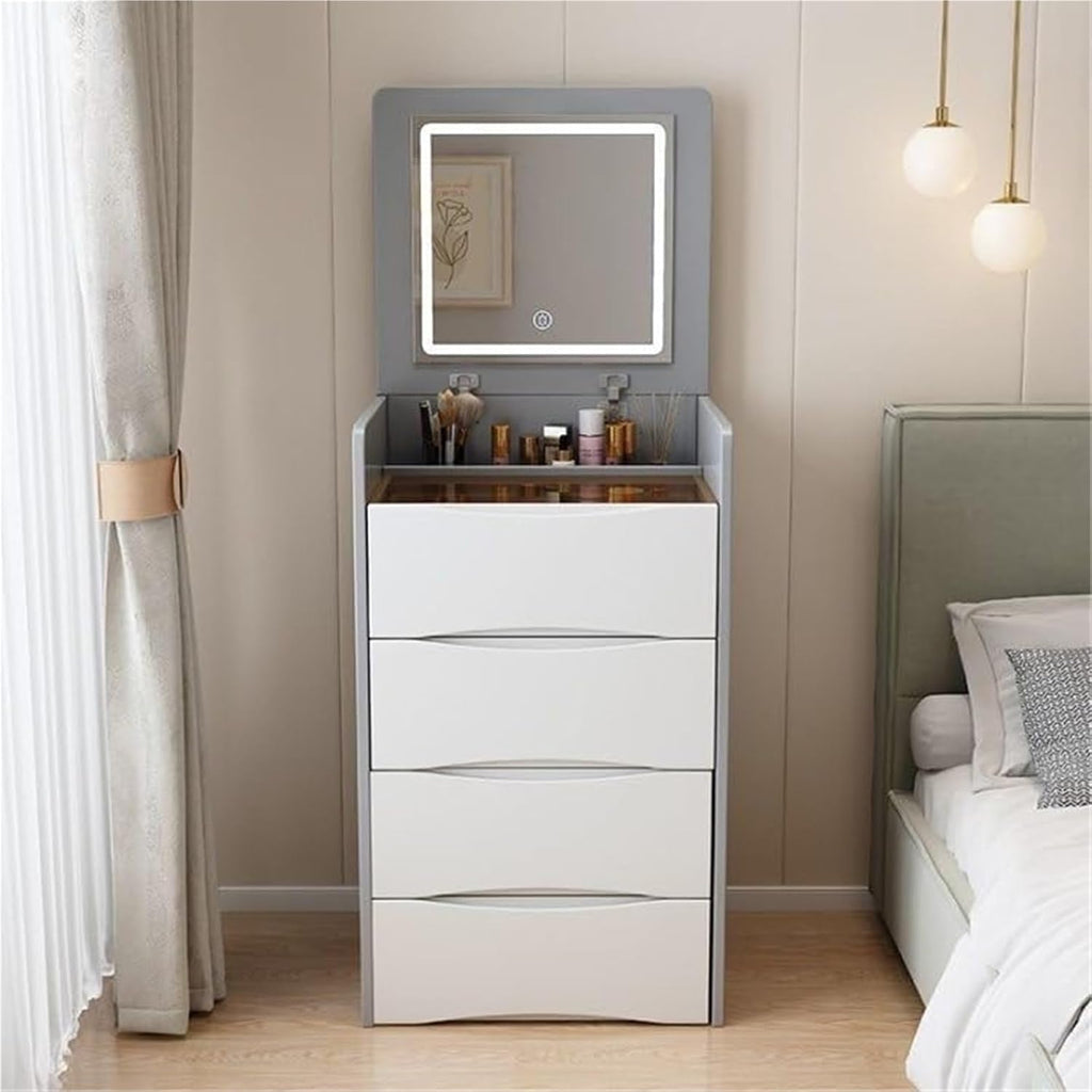 Vanity Desk with Mirror & 3 Drawer Dressing Table with Soft Stool 3-in-1 Corner Vanity Set for Living Spaces,Ideal for Home
