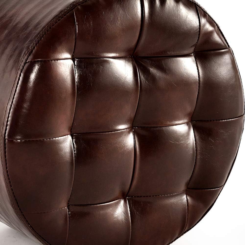 BTZHY Vanity Chair,Wood Seating Footstool Footrest Ottoman Pouffe,Round Makeup Coffee Table Chair Pouf Foot Stool with Faux Leather-Brown 40x40x30cm