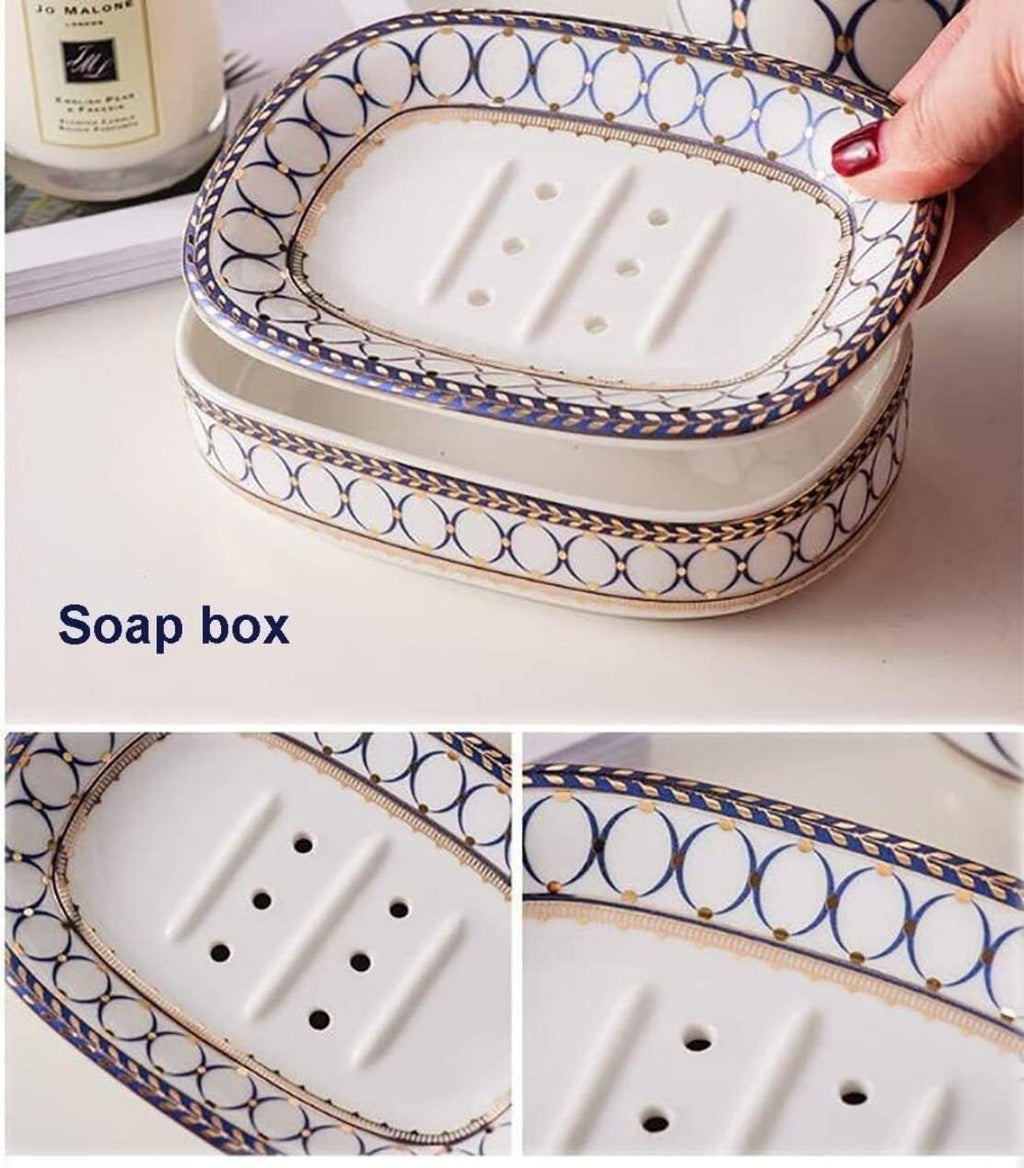 Vanity Bathroom Decor, Bathroom Accessories Set Ceramics Collection Applique Pattern Bath Nordic Simple Creativity Bath Set Housewarming Gift(5 Pieces)