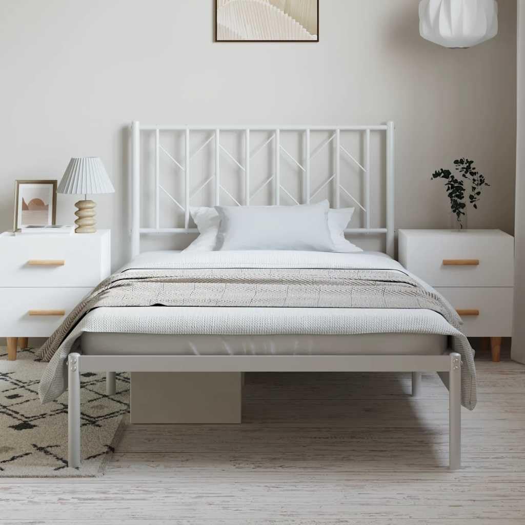 White Steel Single Bed Frame with Headboard, 41.3' x 81.5' Rectangular Metal Bed Frame for Adults, Durable and Elegant Modern Bedroom Furniture, Easy Assembly with Screwdriver