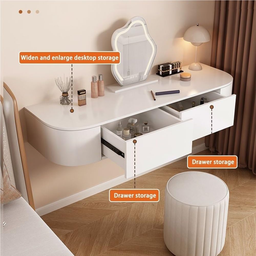 Wall Mounted Floating Vanity Table with Drawer Minimalist White Corner Makeup Desk Stable Wall-Hung Dressing Table for Room Solid Construction(120 cm)