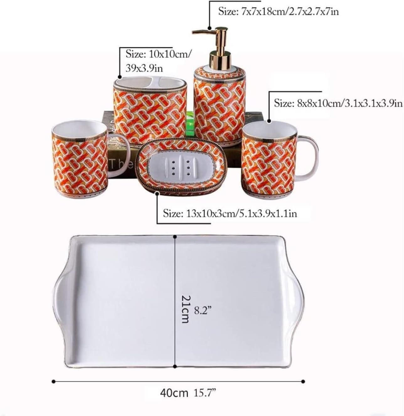 Vanity Bathroom Decor, Soap Dispenser Bottle Bathroom Accessories Set Ceramic European Vintage Bathroom Accessories Home Decor Housewarming Gift(B)