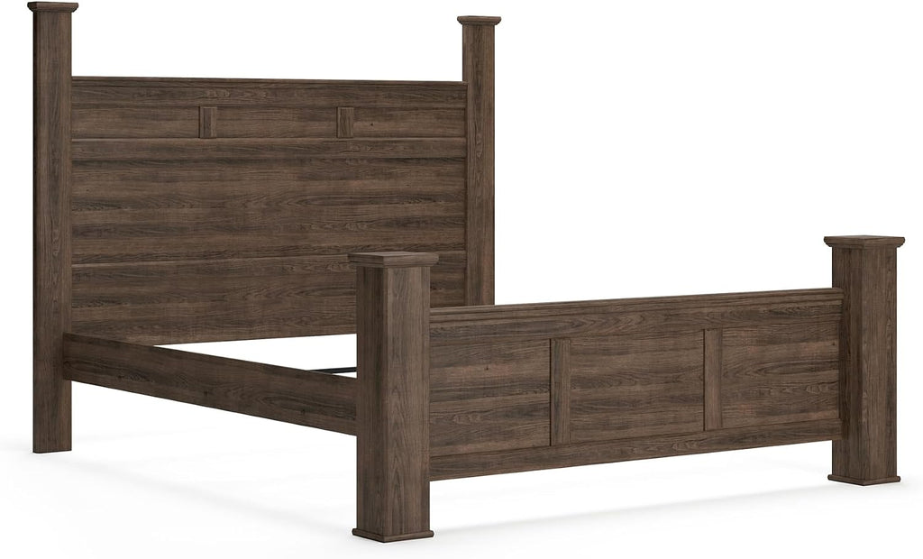 Signature Design by Ashley Juararo Casual California King Poster Bed with Metal Slats, Foundation or Box Spring Needed, Dark Brown
