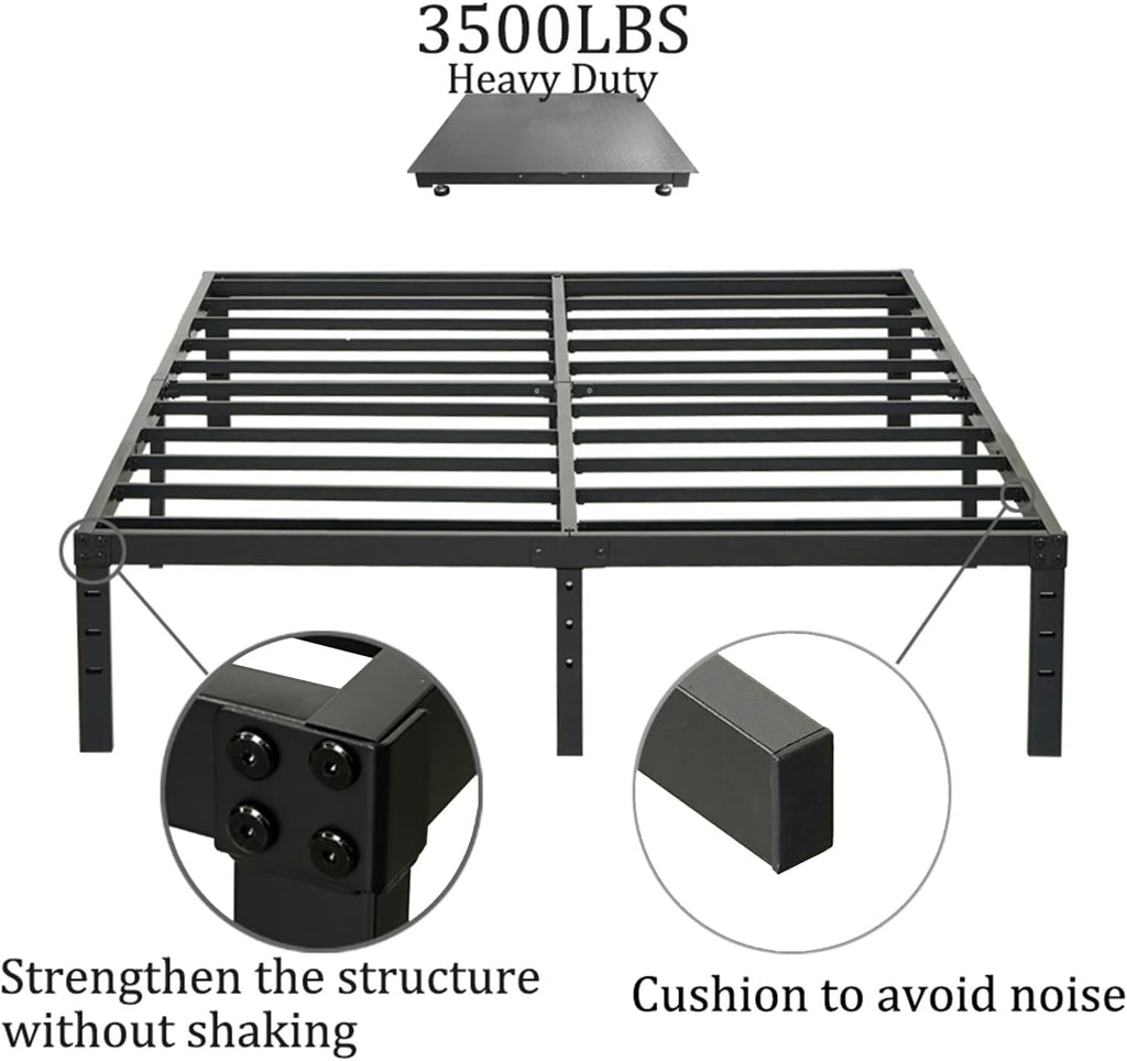 Wulanos Full Size Bed Frame, Heavy Duty Metal Frames with Steel Slats Support, No Box Spring Needed, 14 Inch High Metal Platform Bed Frames with Storage, Non-Slip and Noise-Free