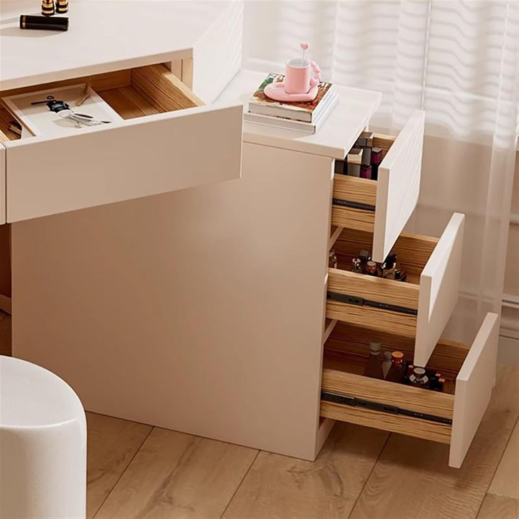 Makeup Vanity Desk Modern Vanity Desk, White Corner Table, Small Space Makeup with Mirror and 5 Drawers(Medium)