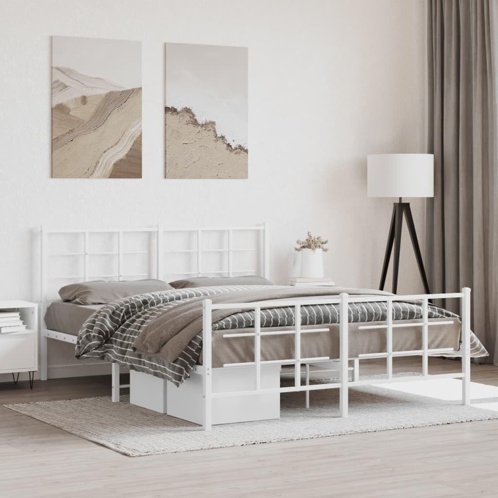 White Metal King Size Bed Frame Heavy-Duty Steel Construction Rectangular Modern Sleek Finish for Bedroom Furniture