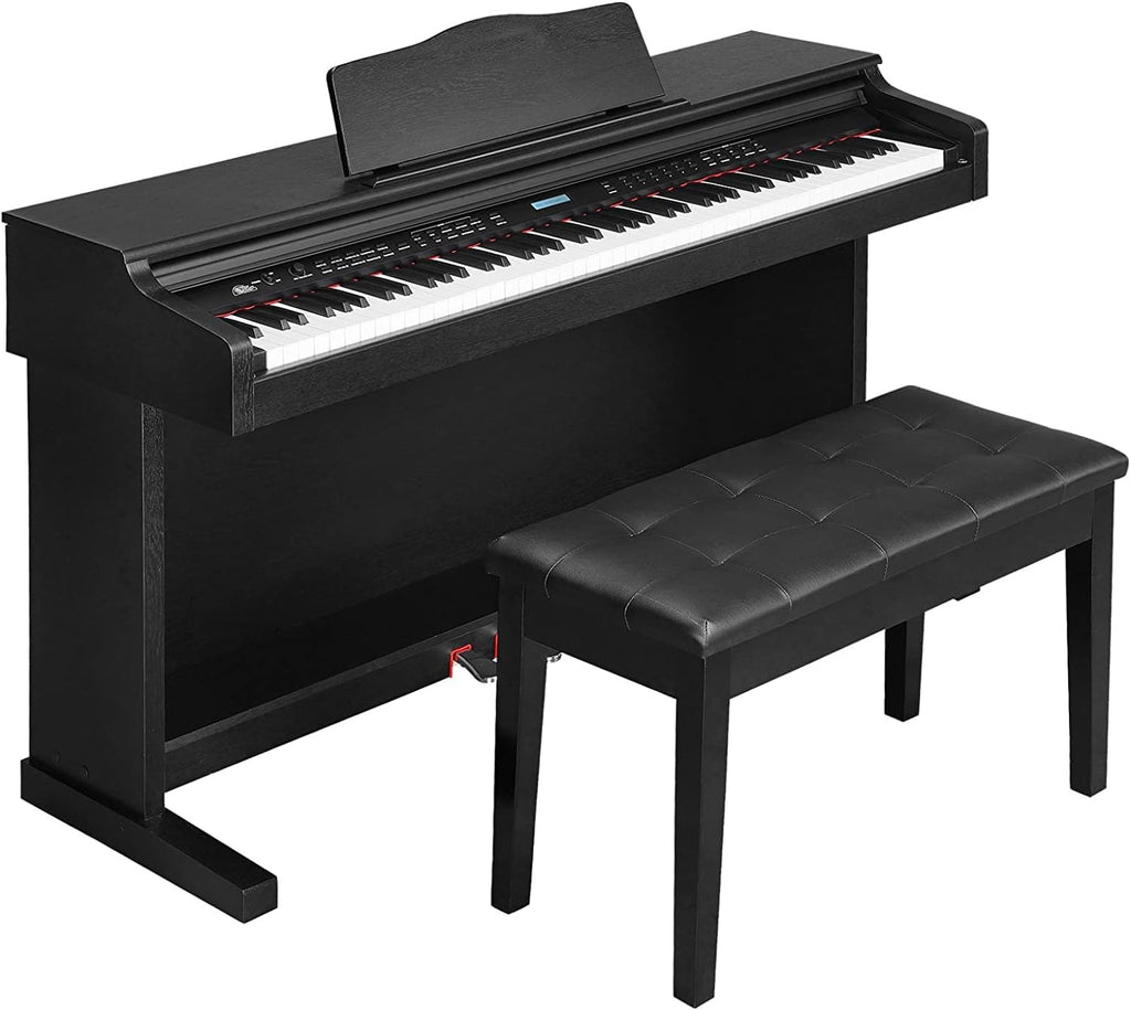 Setting Piano Bench with Storage Compartment, Thick Padded Leather Cushion Keyboard Bench for Music Books, Vanity Stool, Tufted Wooden Seat, 29x13x19 Inches (440LB Capacity) (Black)