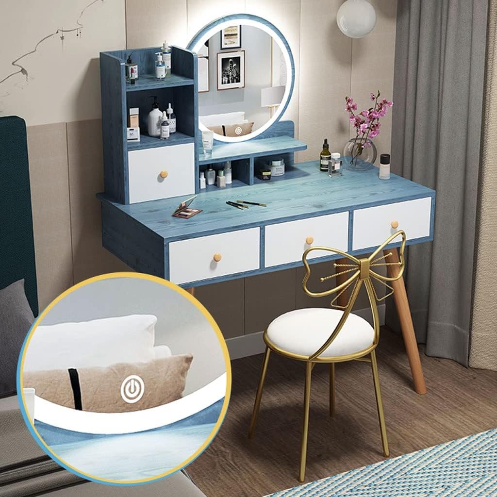 Vanity Benches Vanity Table Set with Brightness Adjustable Touch Screen Dimming Mirror, with 3 Large Drawers, with Display Stand Ladies Or Girls Dresser (Color : A, Size : 91x41x114 cm)