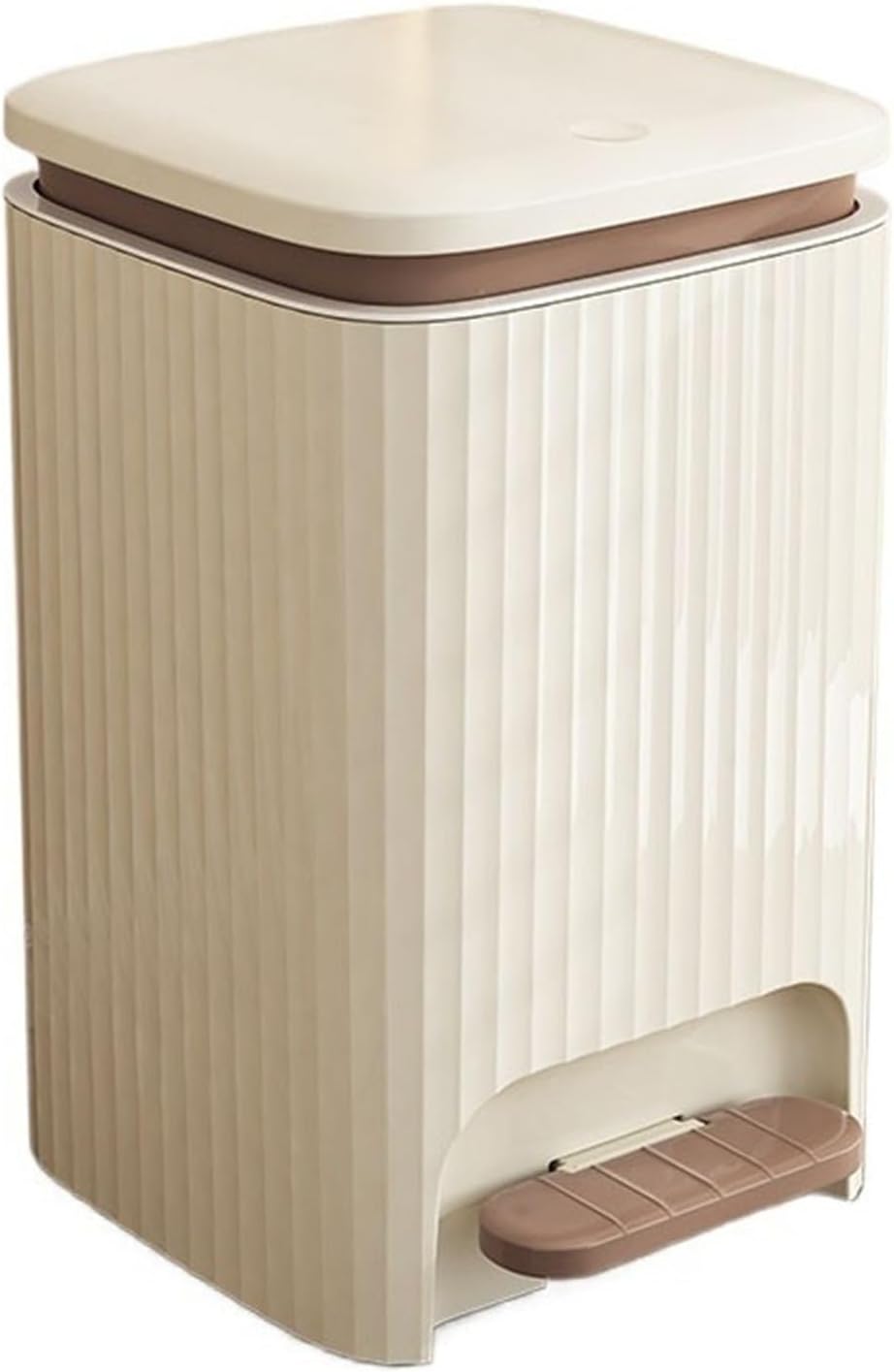 9/12 Liter Square Plastic Smart Trash Can with Double Opening Lid Pedal Trash Can for Living Room Bedroom Kitchen Bathroom Cream White Modern Design and Convenient Waste Management