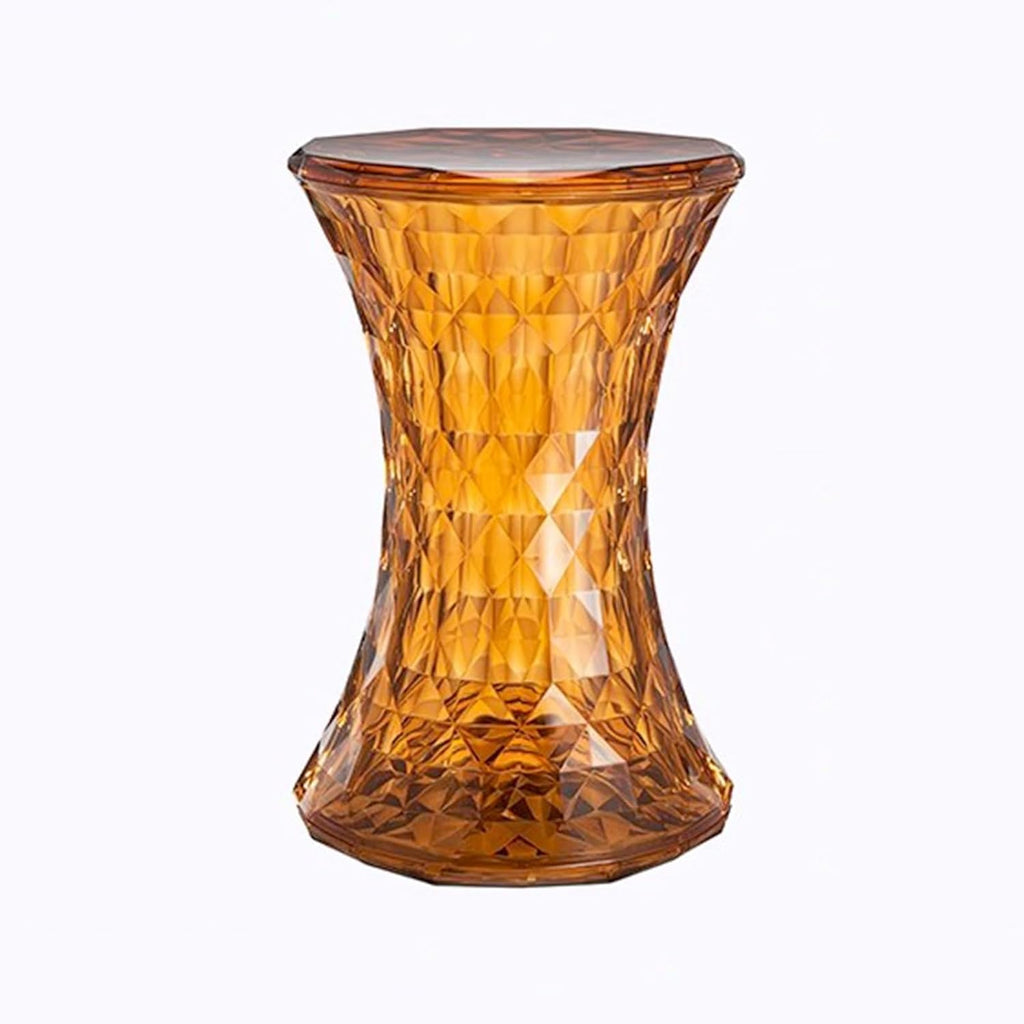 Acrylic Transparent Drum Table, Diamond Shaped Modern Vanity Stool/Side Table, Rounded and Soft Corners, Stable Support for Chair Feet, for Indoor and Outdoor Use(Gold)