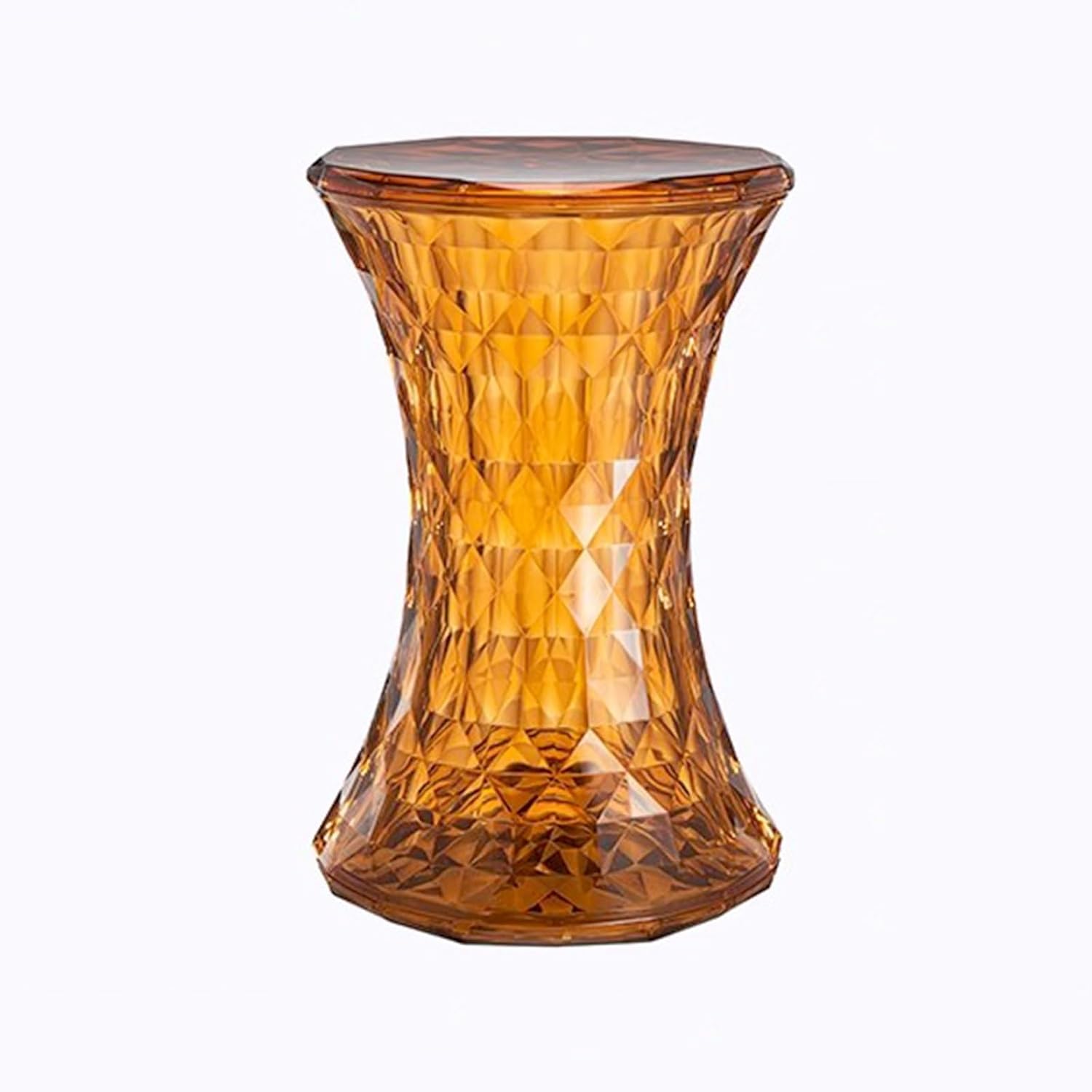 Acrylic Transparent Drum Table, Diamond Shaped Modern Vanity Stool/Side Table, Rounded and Soft Corners, Stable Support for Chair Feet, for Indoor and Outdoor Use(Gold)