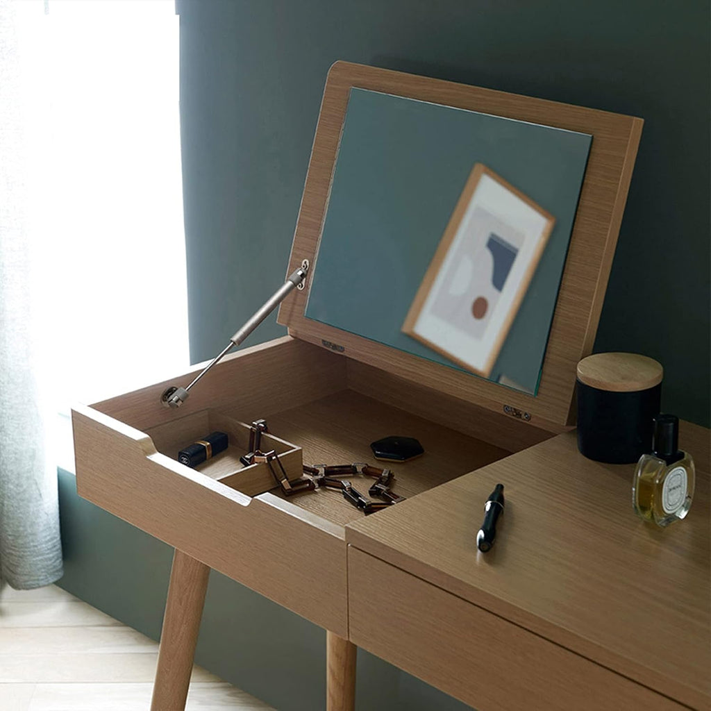 TOMYEUS Dressing Table Wood Dressing Table, Desktop Flip Mirror Dressing Table, Multi-Function Computer Desk, for Bedroom Home Vanity Benches/Makeup Vanity Desk