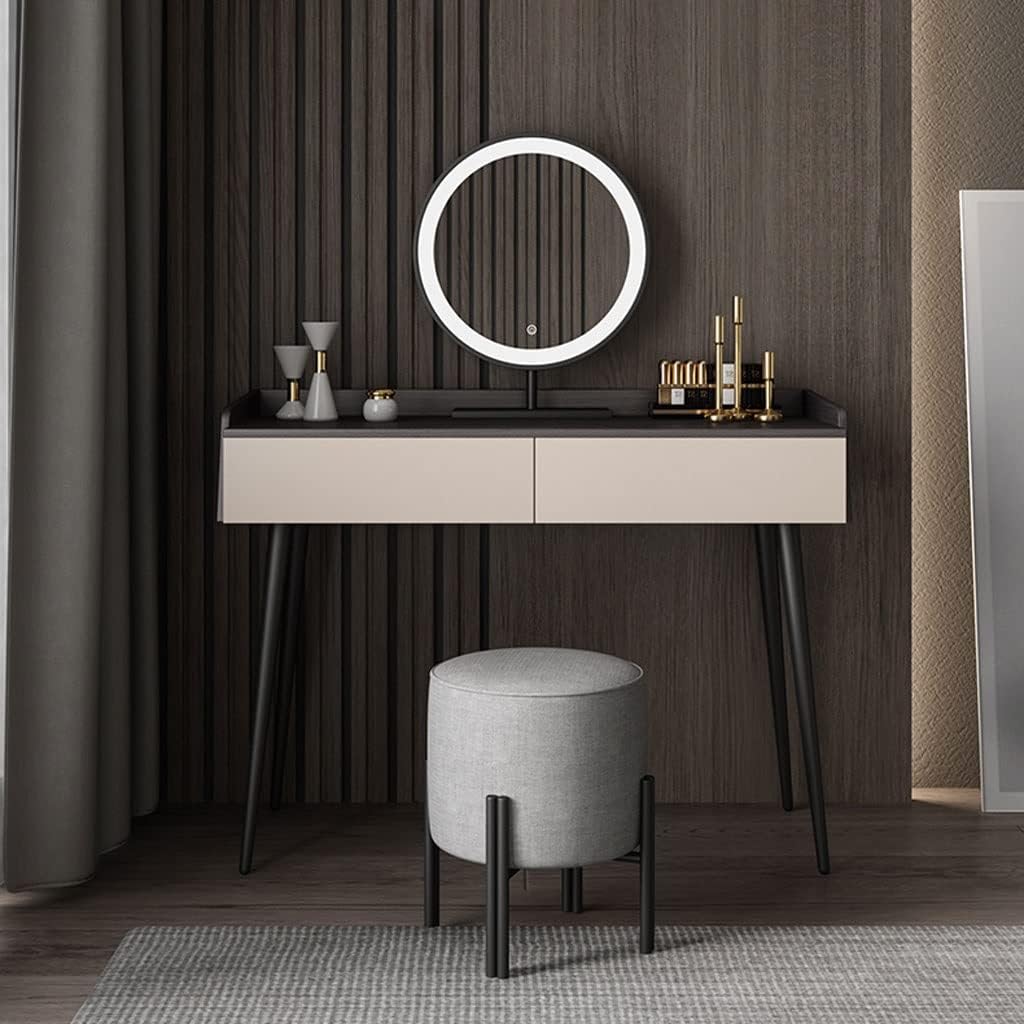Vanity Benches Modern Bedroom Dresser Minimalist Small Unit Dresser Bedroom Vanity Desk with Two Drawers, One Stool and LED Mirror (Color : A)
